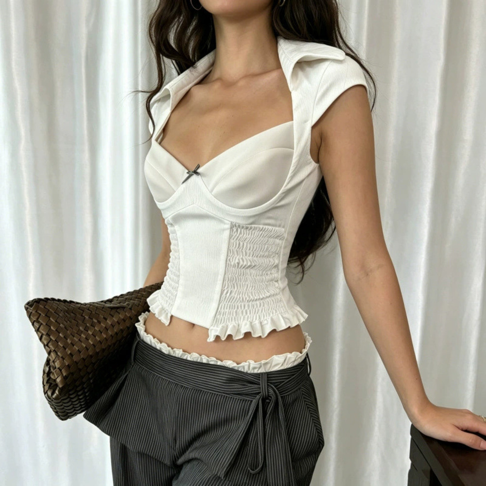 Zara Summer Ruffle Pleated Waist Short Sleeve T-Shirt Top
